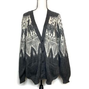 Peru Cuzco Alpaca printed wool cardigan gray white